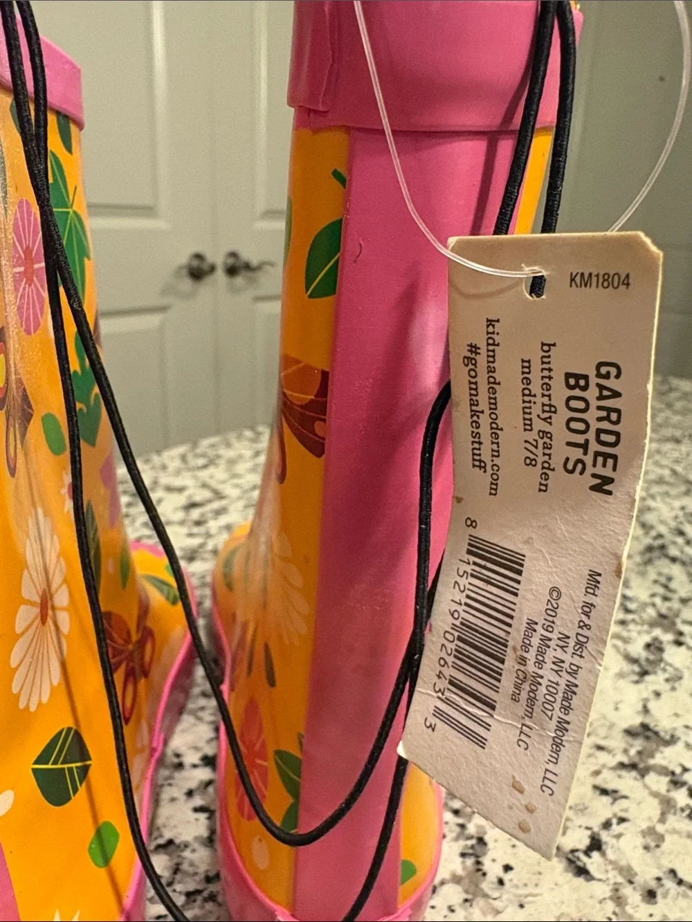 Carter's Bright Yellow Floral Kids Rain Boots with Pink Accents